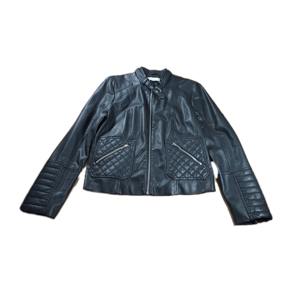 New York & Company Women's BLACK Faux leather Long Sleeve Motorcycle Jacket XL